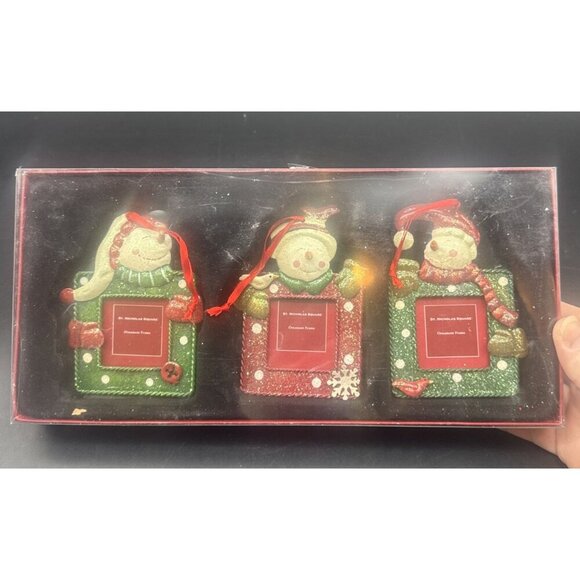 St. Nicholas Square Sparkly SNOWMAN Metal Ornament Frames-3 PC NEW Christmas - Picture 10 of 11